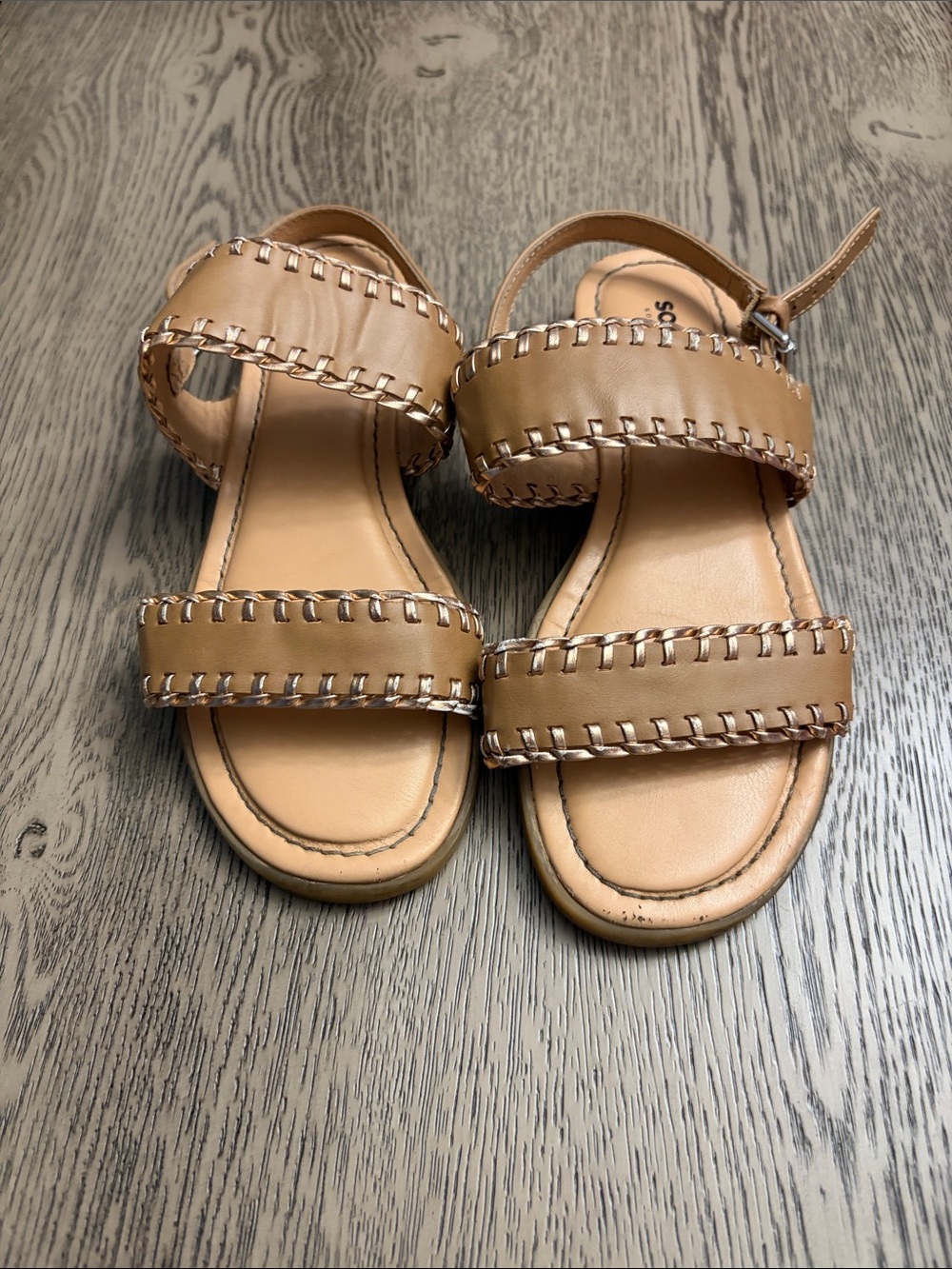 Sonoma Tan Double-Strap Kids Sandals with Whipstitch